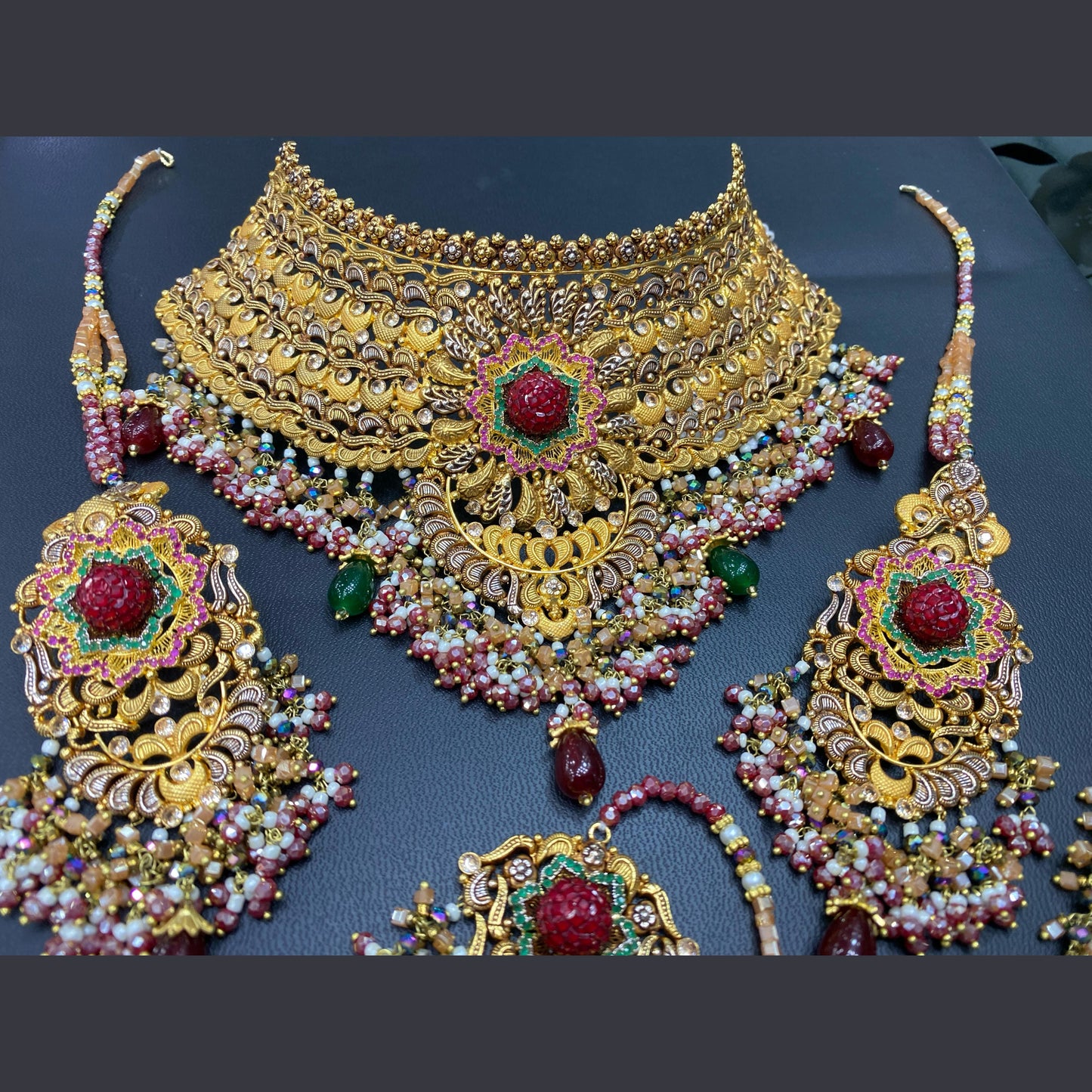 Timeless Bridal Set in Maroon with Gold-Plated Detailing
