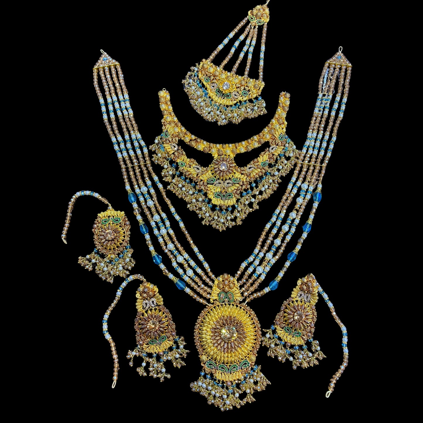 Radiant Champagne Bridal Set with Fine Stone Work