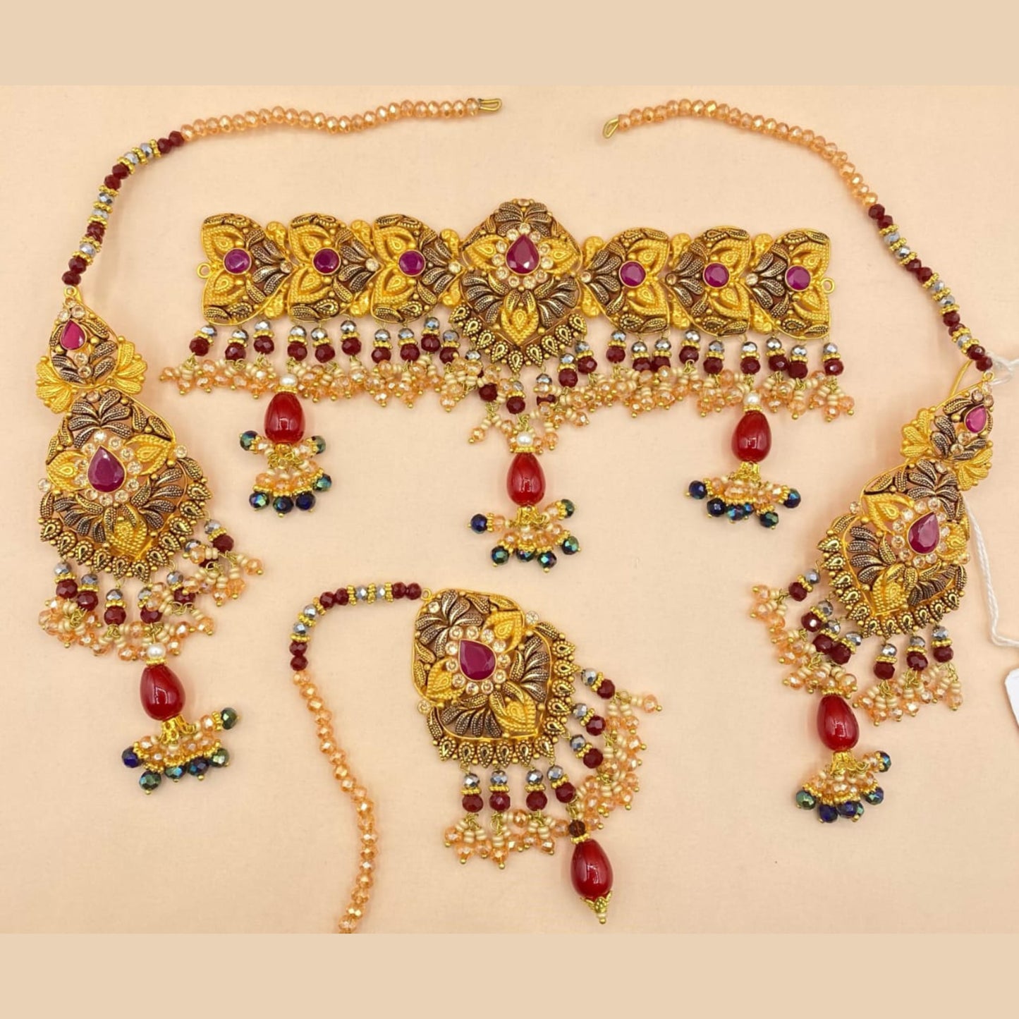 Designer Champagne Bridal Jewellery Set with Sparkling Stones