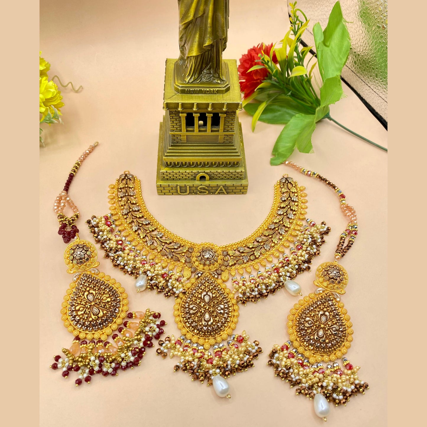 Radiant Partywear Necklace Set in Gold Plating with Fine Finish