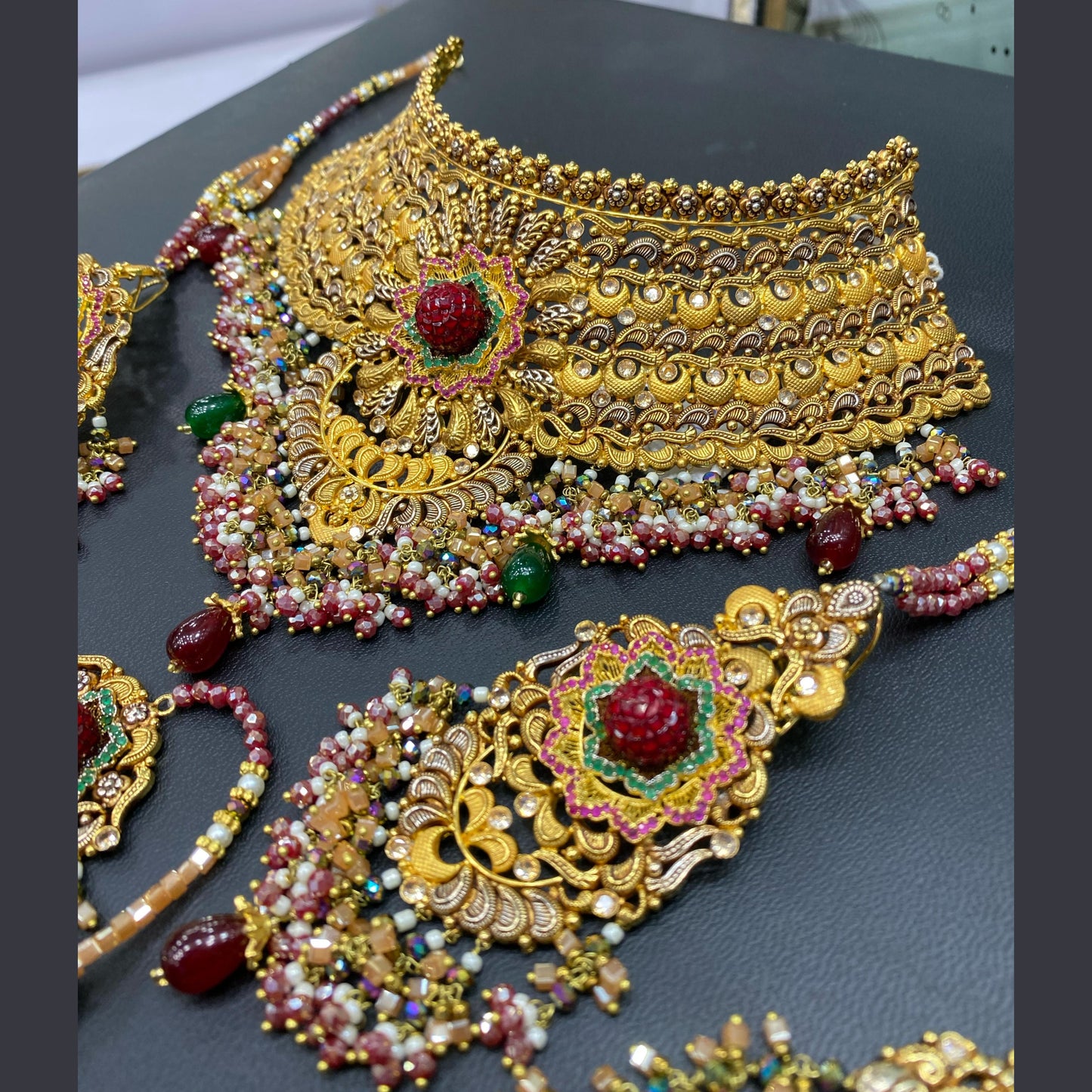 Timeless Bridal Set in Maroon with Gold-Plated Detailing
