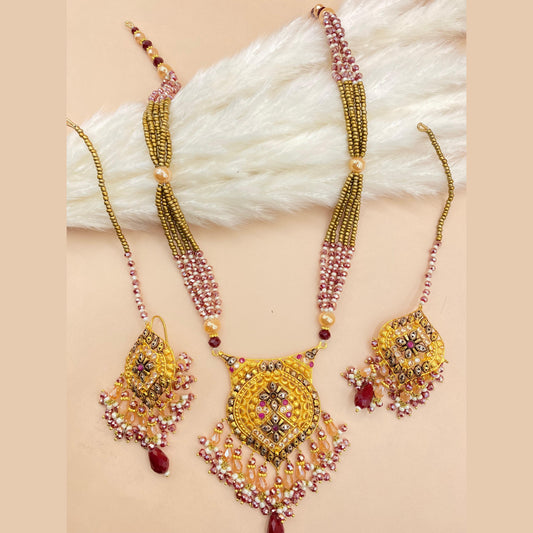 Premium Champagne Gold-Plated Mala Jewellery Set