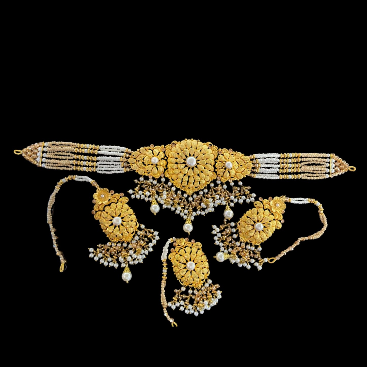 Classic White Pearl Gold-Plated Choker Set for Bridal Wear