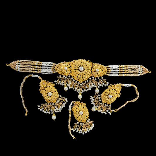 Classic White Pearl Gold-Plated Choker Set for Bridal Wear