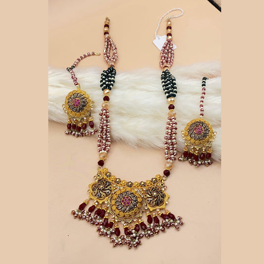 Timeless Green Mala Necklace Set in Gold Polish