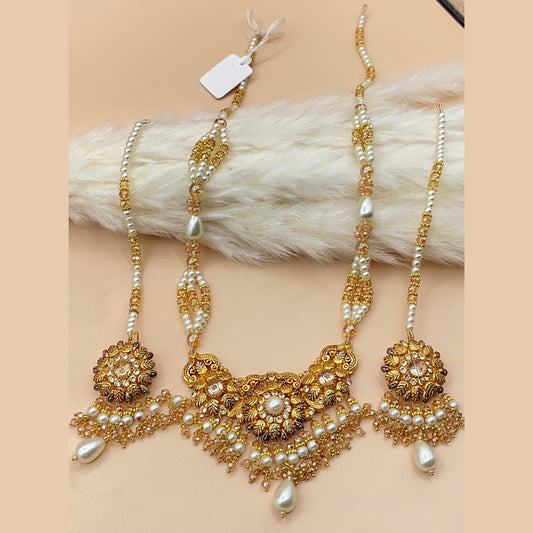 Designer Gold-Plated Champagne Mala Necklace Set