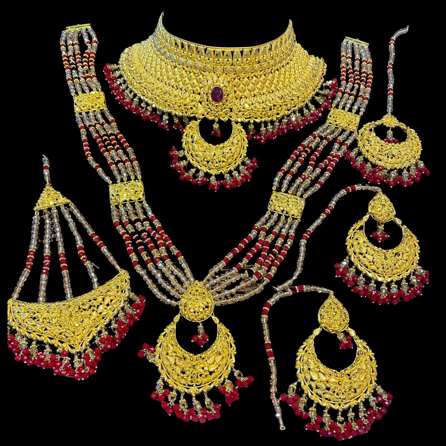 Majestic Maroon Gold-Plated Complete Bridal Jewellery Set