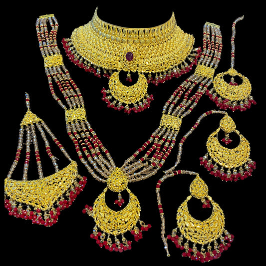 Majestic Maroon Gold-Plated Complete Bridal Jewellery Set