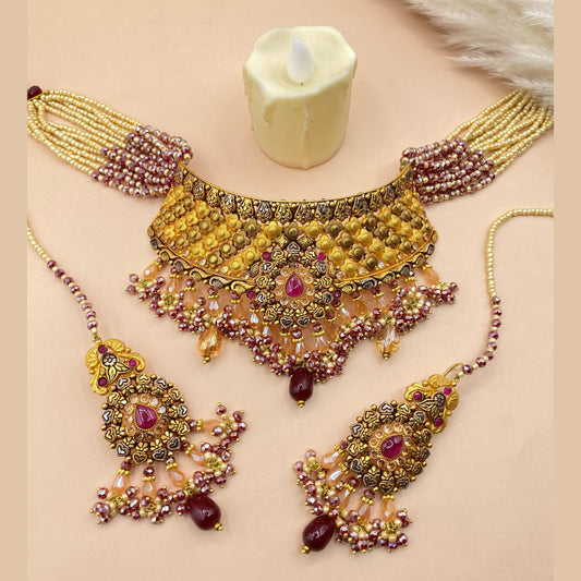 Traditional Gold-Plated Beaded Choker Set for Weddings