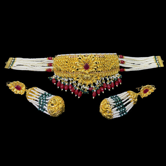 Royal Heritage Gold-Plated Choker Set with Pearl Accents