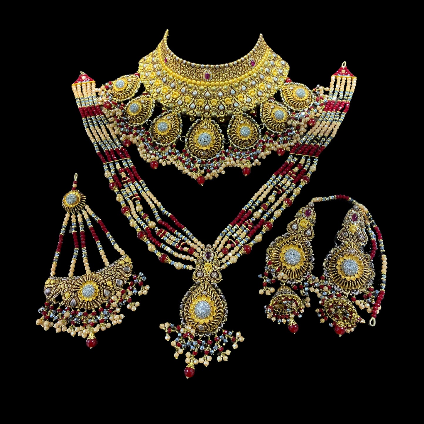 Elegant Gold-Plated Maroon Bridal Choker & Necklace Set