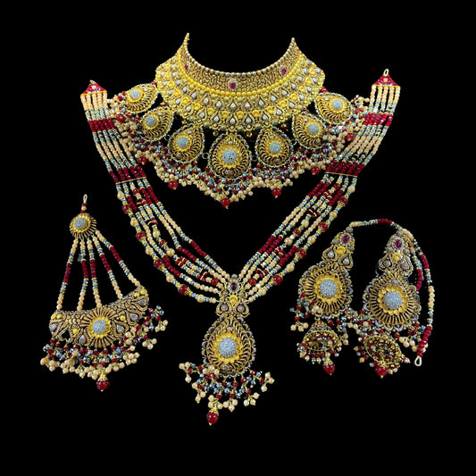 Elegant Gold-Plated Maroon Bridal Choker & Necklace Set