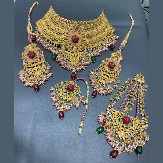 Timeless Bridal Set in Maroon with Gold-Plated Detailing