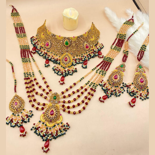Exclusive Gold-Plated Green Bridal Set with Fine Detailing