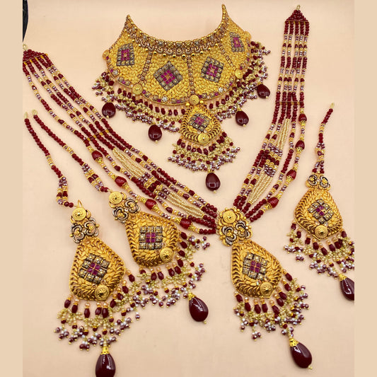 Designer Maroon Stone Bridal Jewellery Set for Weddings