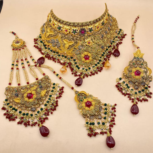 Dazzling Maroon Bridal Jewellery Set with Real Zircon Stones