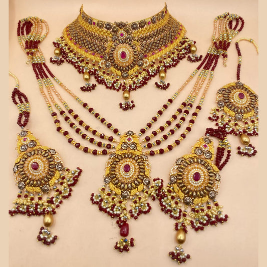 Opulent Maroon Bridal Jewellery Set with Gold Plating & Stones