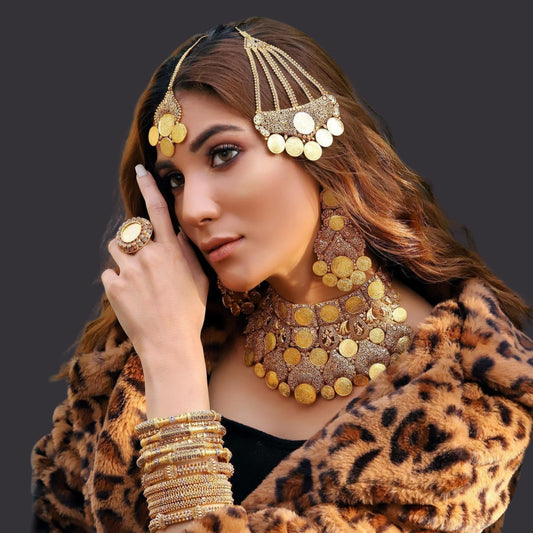 Grand Antique Gold-Plated Bridal Jewellery Set with Royal Craft