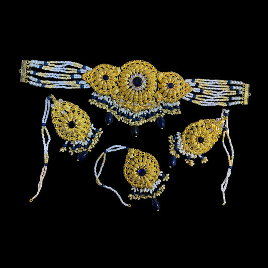 Elegant Blue Stone Gold-Plated Choker Set with Fine Finish