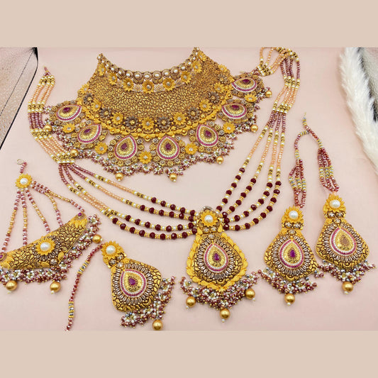Stunning Gold-Plated Bridal Set Featuring Maroon Zircons