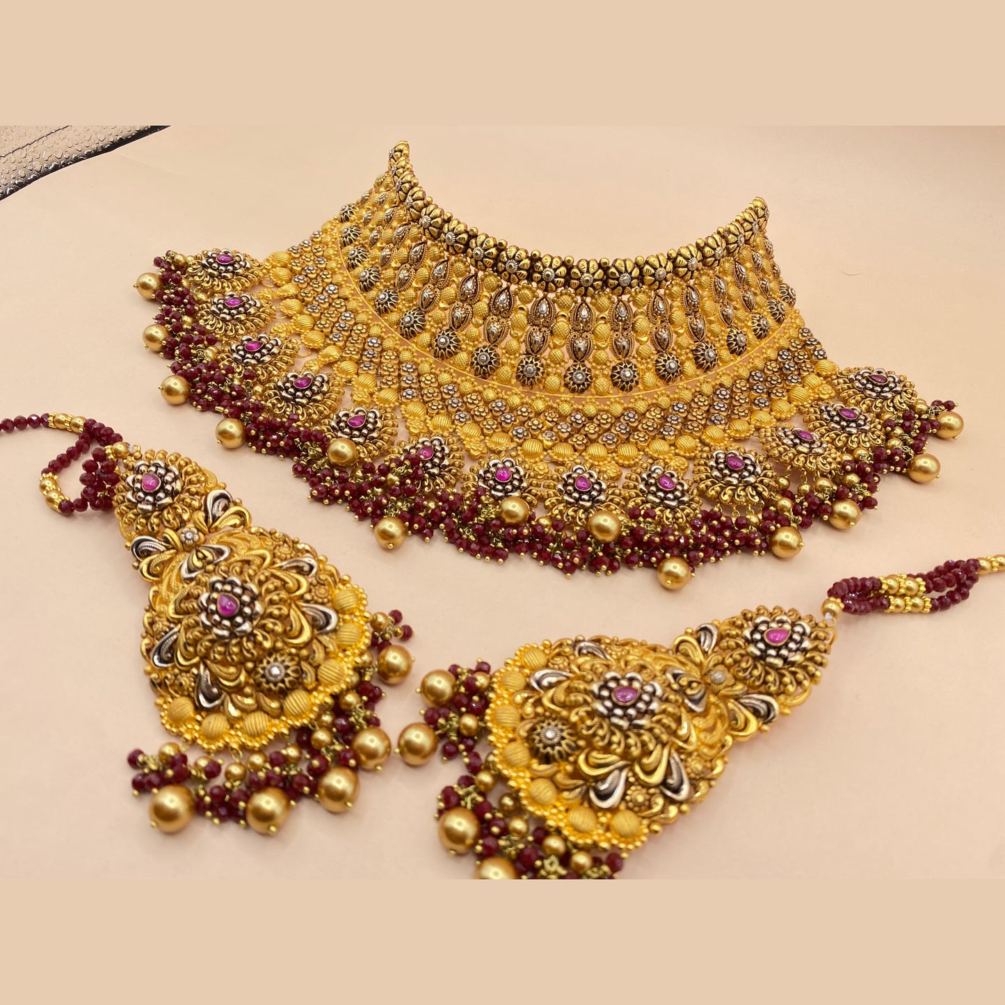 Designer Heavy Bridal Choker & Earrings Set in Antique Finish