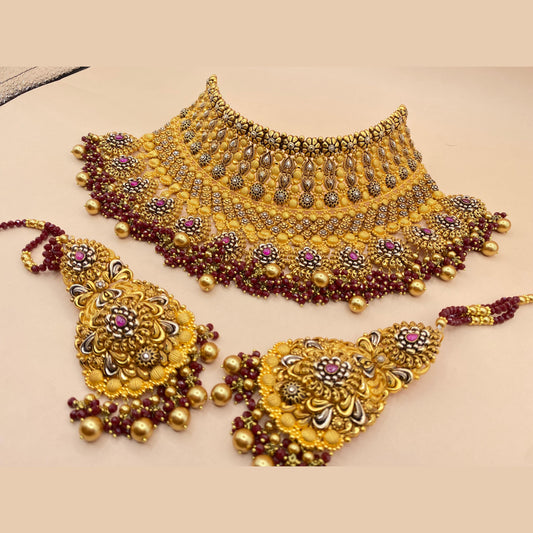 Designer Heavy Bridal Choker & Earrings Set in Antique Finish