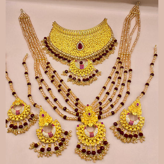 Graceful Champagne Zircon Bridal Set in Gold Polish