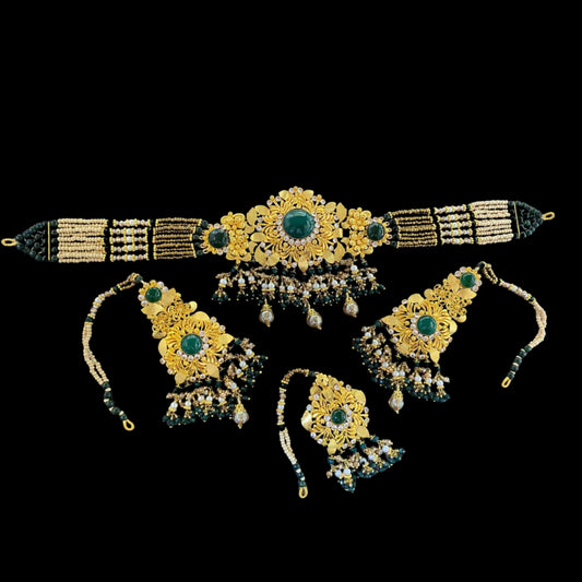 Luxury Green Zircon Choker Set in Gold Plating