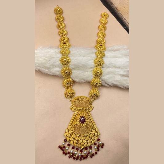 Charming Gold-Plated Maroon Mala Jewellery Set