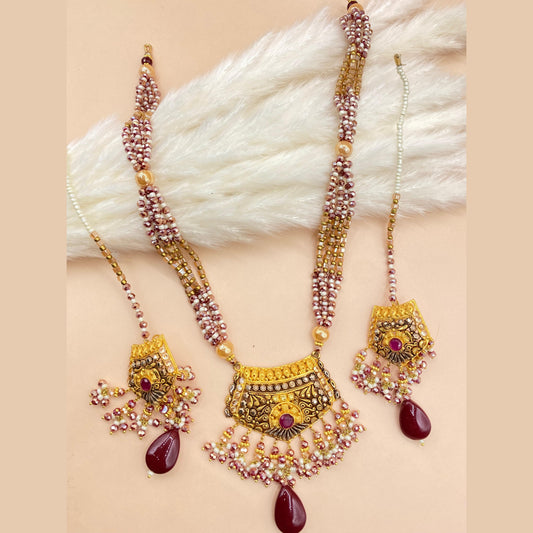 Beautiful Champagne Gold-Plated Mala Set with Fine Craft