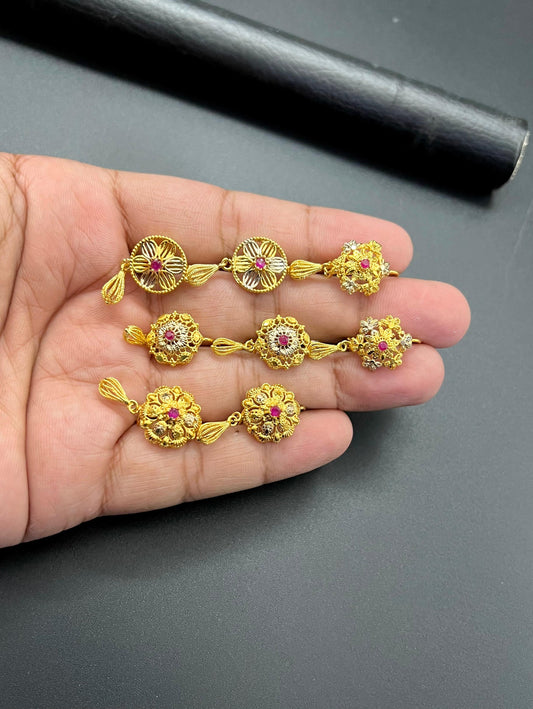 1 Pair Royal Maroon Gold-Plated Earrings Set with Real Stones