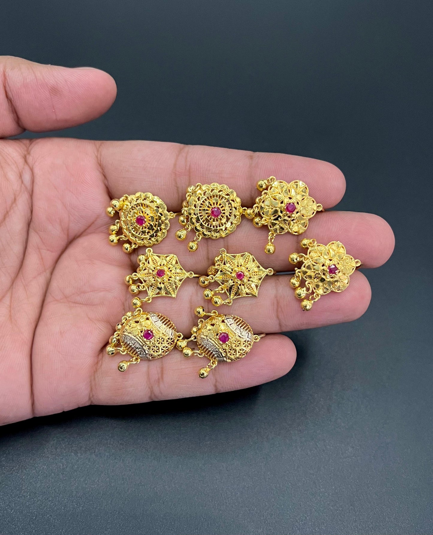 1 Pair Premium Gold-Plated Earrings with Maroon Zircon Detailing