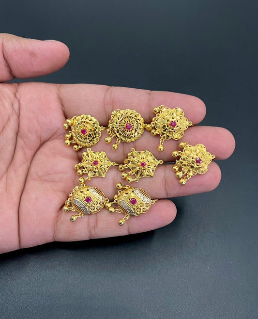 1 Pair Premium Gold-Plated Earrings with Maroon Zircon Detailing