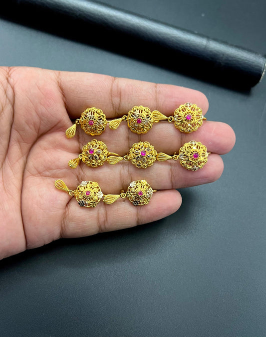 Charming Gold-Plated Maroon Earrings with Intricate Design