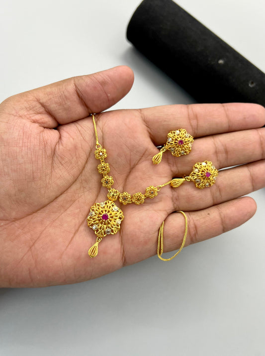 Delicate Gold-Plated Pendant Set Adorned with Authentic Zircons