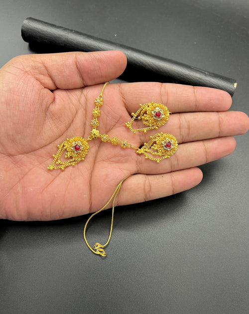 Luxury Partywear Gold-Plated Pendant Set with Zircons