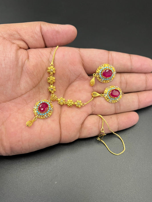 Designer Gold-Plated Pendant Set with Sparkling Zircons