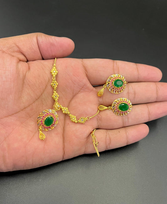 Golden Shine Pendant Set with Real Zircon Embellishments