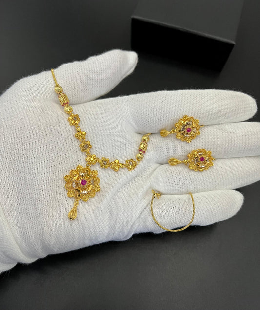 Classic Elegance Gold-Plated Pendant Set with Real Zircons