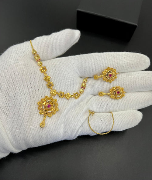 Classic Elegance Gold-Plated Pendant Set with Real Zircons