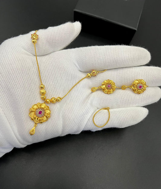 Royal Gold-Plated Pendant & Earrings Set with Authentic Zircons