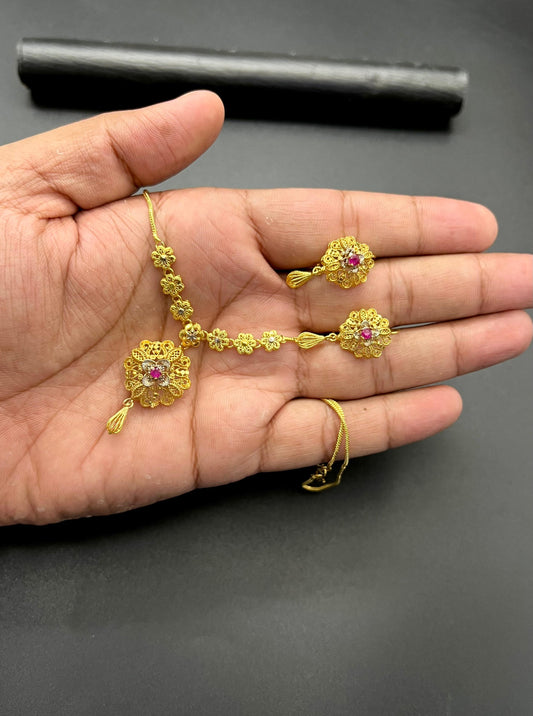 Timeless Gold Finish Pendant Set with Real Zircon Crystals