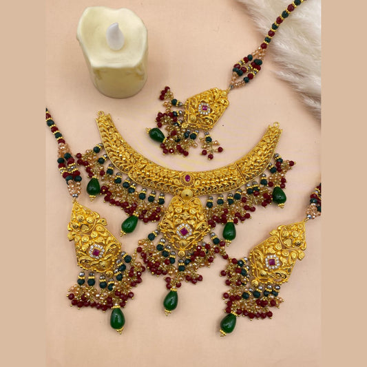 Beautiful Gold-Plated Maroon Partywear Jewellery Set