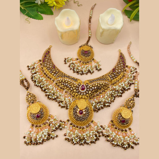 Royal Style Champagne Gold-Plated Partywear Necklace Set