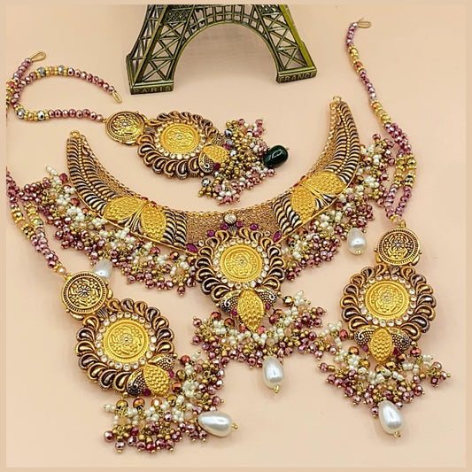 Designer Gold-Plated Partywear Necklace with Champagne Stones