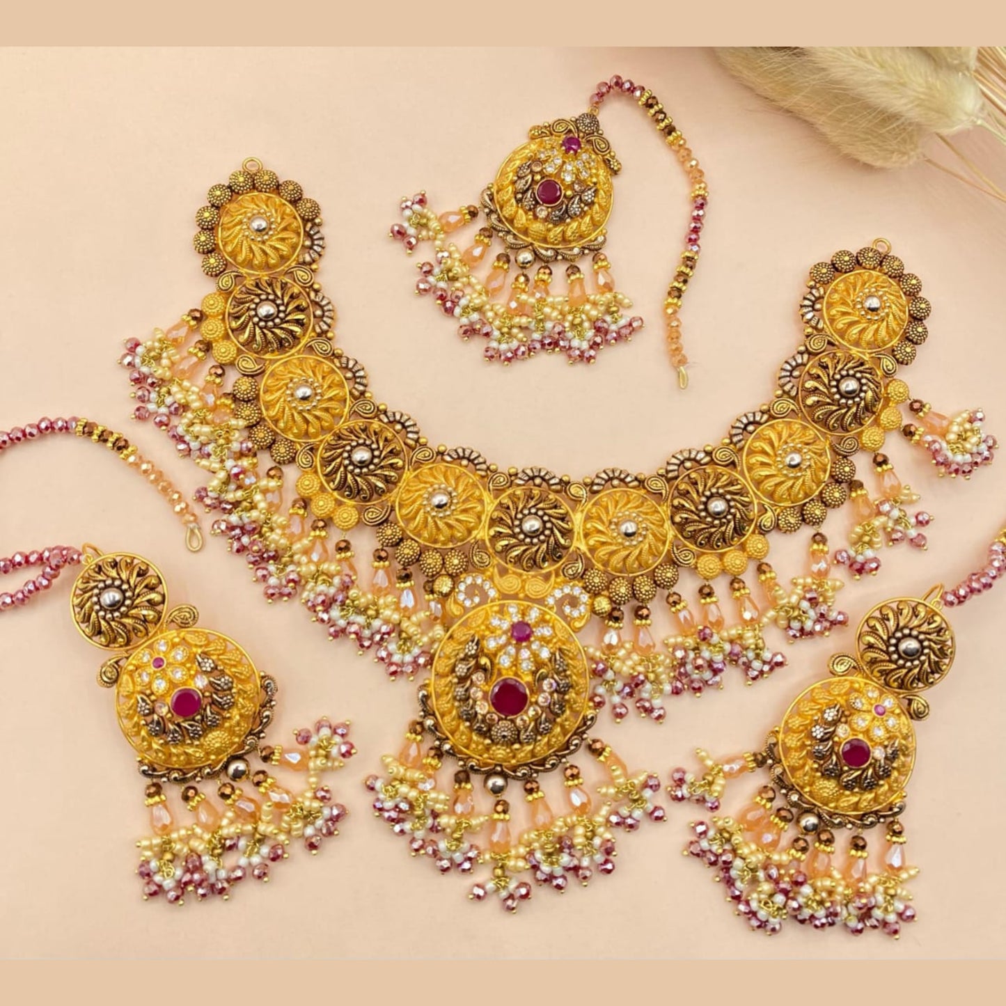 Royal Heritage Antique Design Necklace Set in Gold Finish