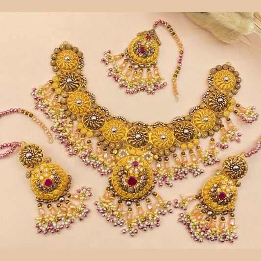 Royal Heritage Antique Design Necklace Set in Gold Finish