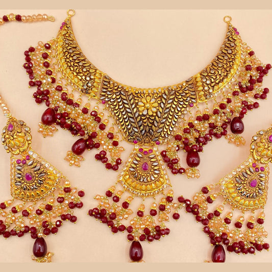 Heritage Inspired Gold-Plated Maroon Choker Jewellery Set