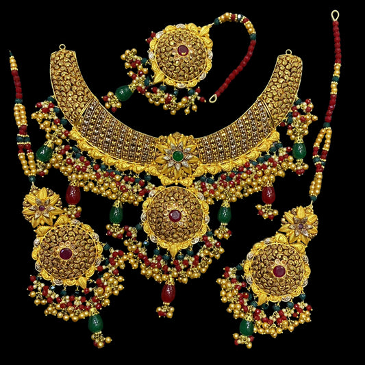 Statement Gold-Plated Maroon Choker Set with Fine Craftwork