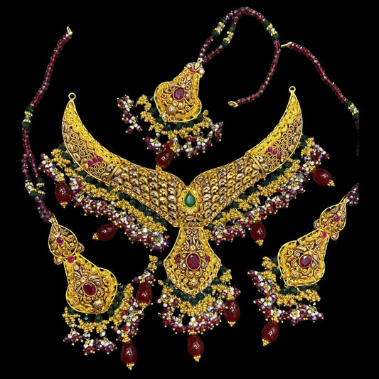 Designer Gold-Plated Maroon Zircon Choker Set for Occasions